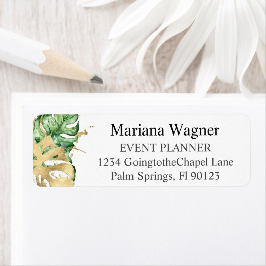 Étiquette Green Palm Feuille Gold sur White Business (En situation)