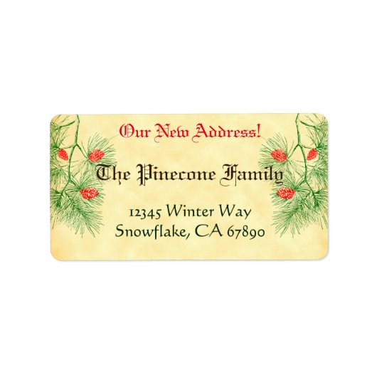 Étiquette Green Red Pine Custom Holiday Nouvelle adresse Éti (Devant)