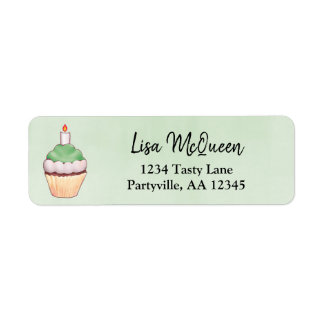 Étiquette Green Watercolor Cupcake Anniversaire Adresse