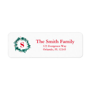 Étiquette Green Wath Christmas Monogramme Adresse de retour