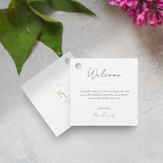 Étiquette Green & White Monogram Welcome Wedding F