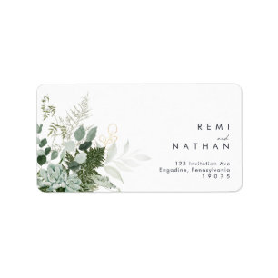Étiquette Greenery and Gold Leaf Wedding Adresse RSVP