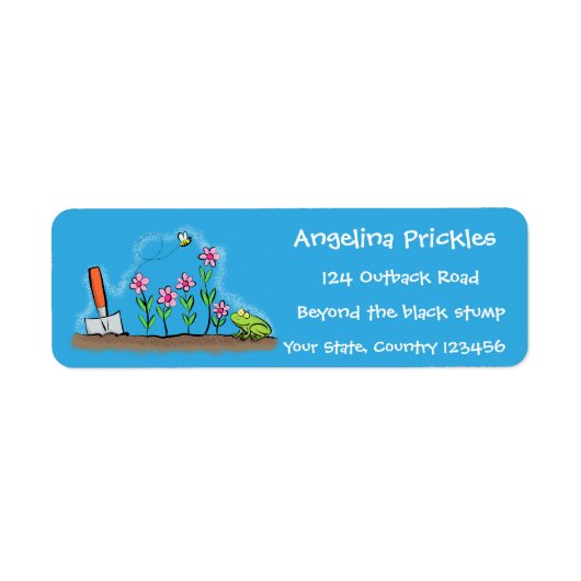 Étiquette Grenouille mignonne et abeille dans le jardin dess (Devant)