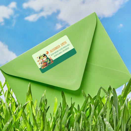 Étiquette Grenouille verte Boire Boba Orange