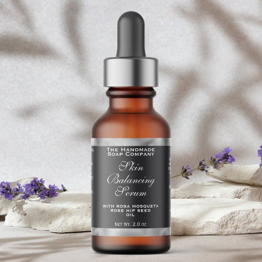 Étiquette Grey Silver Cosmetics Small Dropper Bottle Label 