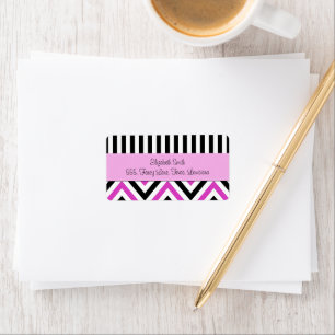 Étiquette Grilles, Lignes, Zigzag, Chevron, Noir, Rose