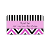 Étiquette Grilles, Lignes, Zigzag, Chevron, Noir, Rose (Devant)
