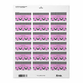 Étiquette Grilles, Lignes, Zigzag, Chevron, Noir, Rose (Feuille entière)