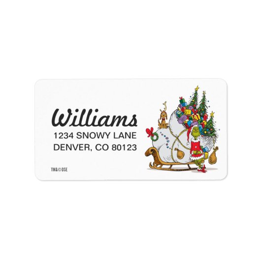 Étiquette Grinch classique | Grinch & Max avec Sleigh (Devant)