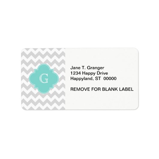 Étiquette Gris Clair Blanc Chevron Aquatrefoil Monogramme (Devant)