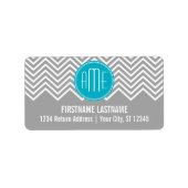 Étiquette Gris et Aqua Chevron Motif avec Monogramme moderne (Devant)