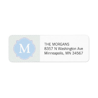 Étiquette Gris et bleu moderne Chevron personnalisé Monogram