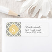 Étiquette Gris et boule Moderne marocain Quatrefoil Monogram (En situation)