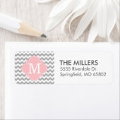 Étiquette Gris et rose moderne Chevron personnalisé Monogram (En situation)