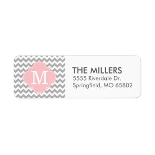 Étiquette Gris et rose moderne Chevron personnalisé Monogram