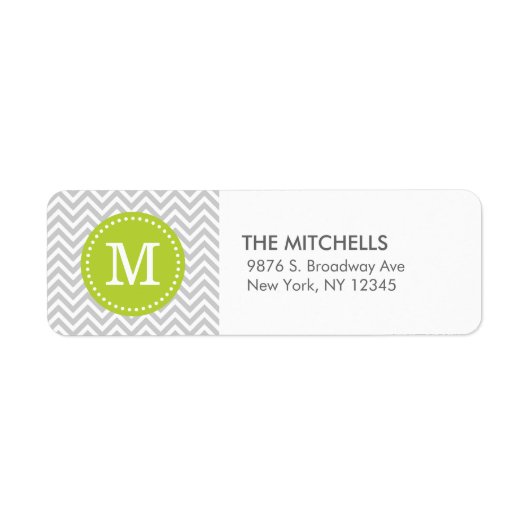 Étiquette Gris et vert moderne Chevron personnalisé Monogram (Devant)