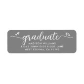 Étiquette Gris Graduation Script Coeurs Bold Modern Address (Devant)