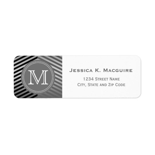 Étiquette Gris monogramme et Chevron noir (Devant)