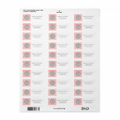 Étiquette Gris monogramme et corail rose Chevron (Feuille entière)
