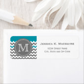 Étiquette Gris Monogramme Turquoise Bleu Chevron (En situation)