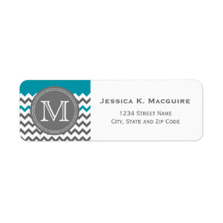 Étiquette Gris Monogramme Turquoise Bleu Chevron