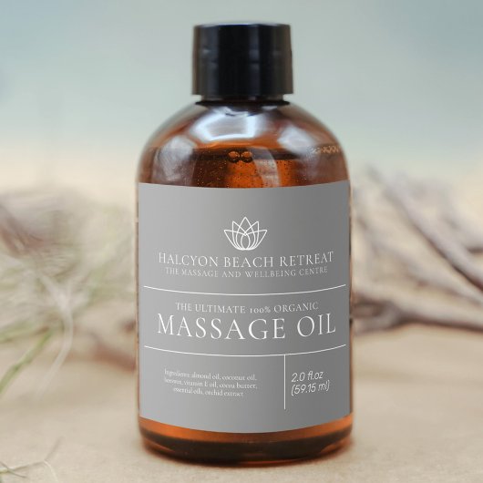 Étiquette gris pour produits d'huile de massage de