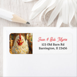 Étiquette Gros plan amusant d'un poulet à l'impasto qui a l'