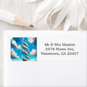 Étiquette Gros voilier, Ciel Bleu, Nuages Fluffy Blanc (En situation)