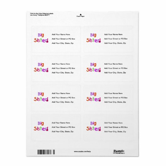 Étiquette Grosses Soeurs Cadeaux (Feuille entière)