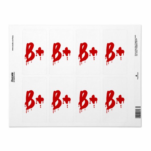 Étiquette Groupe sanguin B+ Positif #Hôpital d'horreur (Feuille entière)