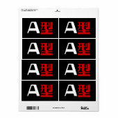 Étiquette Groupe sanguin Un Kanji Japonais (Feuille entière)