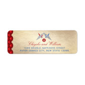 Étiquette Grues en papier rouge et bleu Motif Mariage (Devant)