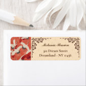 Étiquette Grues japonaises brûlées Art Kimono Orange (En situation)