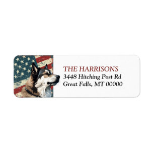 Étiquette Grunge Drapeau USA Akita Chien Adresse de Retour