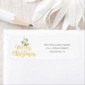 Étiquette Gui doré Joyeux Noël Adresse de retour (En situation)