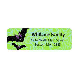 Étiquette Halloween Bats Green Adresse de retour