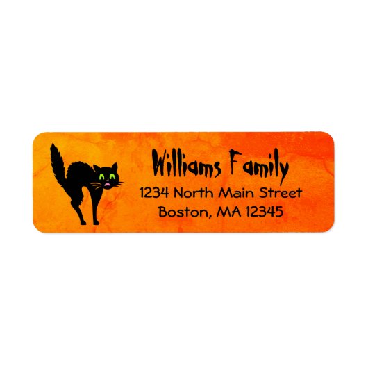 Étiquette Halloween Black Cat Orange Return Address (Devant)