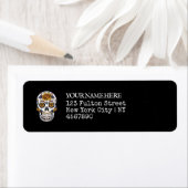 Étiquette Halloween Crâne sucre noir Adresse de retour (En situation)