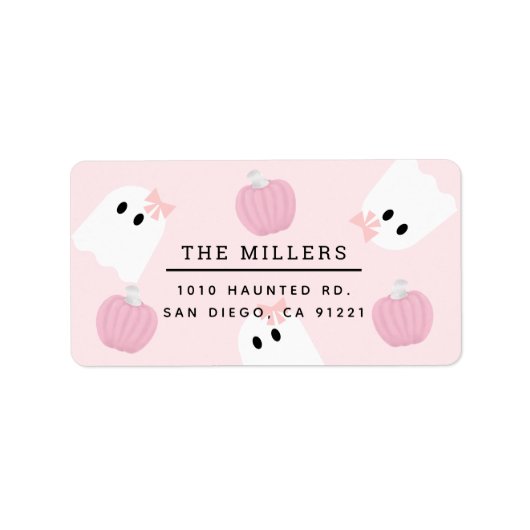 Étiquette Halloween Ghost GIrl & Citrouille rose Adresse (Devant)