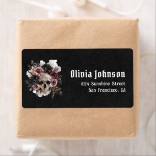 Étiquette Halloween gothique noir Fête des mariées crâne flo