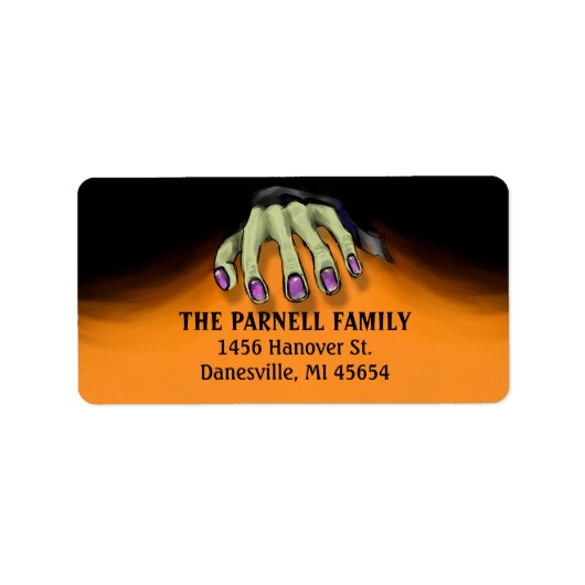 Étiquette Halloween La main verte terrifiante avec des ongle (Devant)