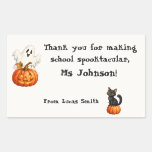 Étiquette Halloween Prof de Chat Citrouille Fantôm