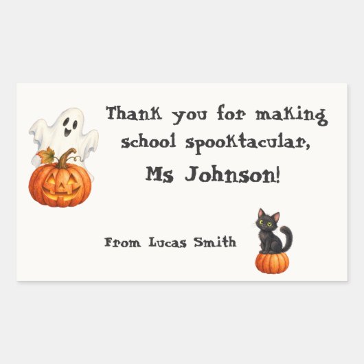 Étiquette Halloween Prof de Chat Citrouille Fantôm (Devant)