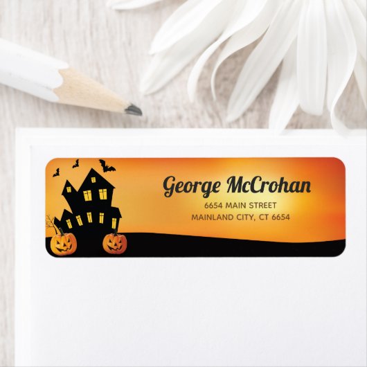 Étiquette Halloween Pumpkin Return Address (En situation)