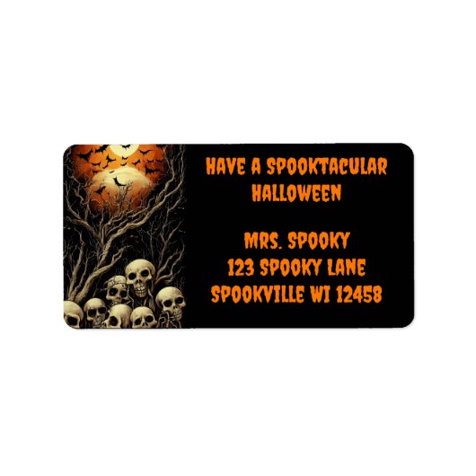 Étiquette Halloween Spooktaculaire avec des crânes et des ch (Devant)