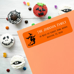 Étiquette Halloween Witch Orange Party Adresse de retour
