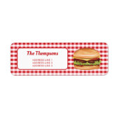 Étiquette Hamburger sur gingham rouge avec texte personnalis (Devant)