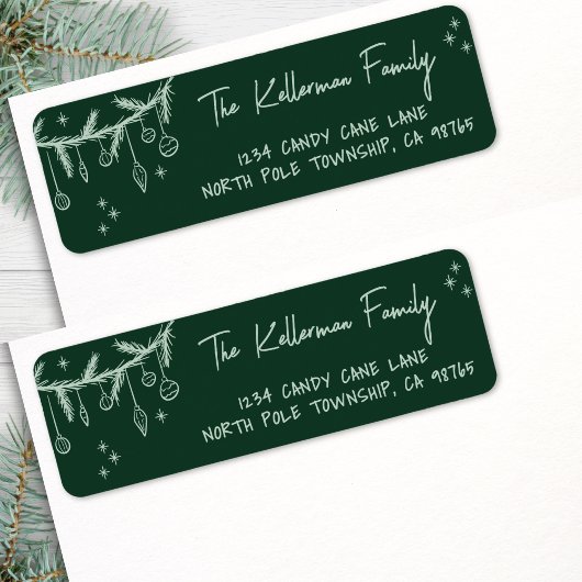 Étiquette Hand Drawn Green Christmas Return Address