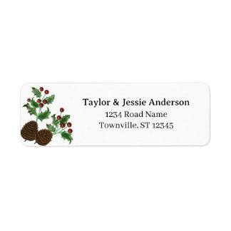 Étiquette Hand Drawn Holly & Pine Cones Return Address Label