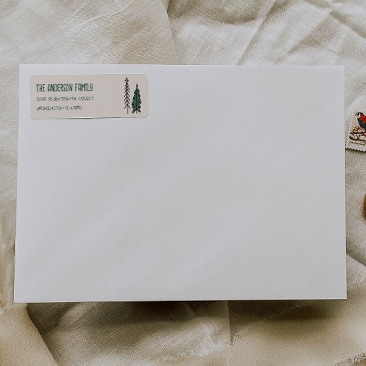 Étiquette Hand Drawn Painted Abstract Christmas Tree Address